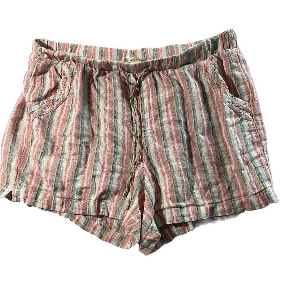 Briggs Short Womens Size XL Pink Stripe Elastic Waist w Tie Linen Pockets